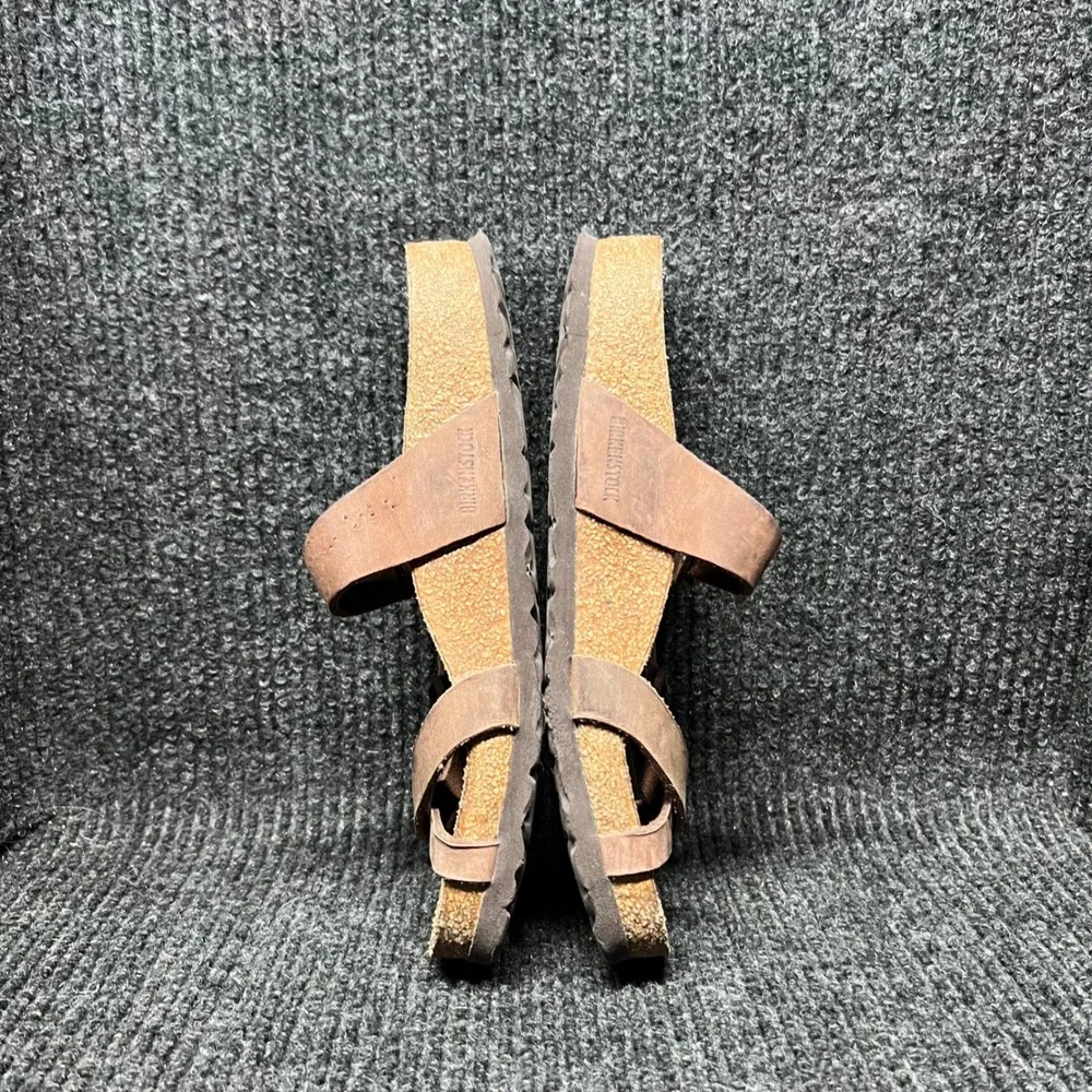 Birkenstock Mayari Sandals Womens Size 38 Brown Leather Strappy Cork Soles - Picture 3 of 9